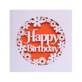 Detail of laser-cut Happy Birthday card with intricate white floral design and orange inlay - White + Orange Red Inner Page