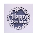 Laser cut Happy Birthday greeting card with intricate daisy floral wreath pattern - White With Starry Blue Inner