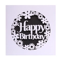 Detail of laser-cut daisy pattern and Happy Birthday lettering on white cardstock - White With Black Inner