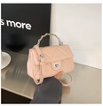 Chic quilted rhombic pattern chain bag in warm pink leather with silver turn-lock hardware - Pink