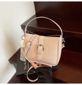 Elegant light pink PU leather handbag with silver buckle and pearl lace pendant - Pink with Pendant