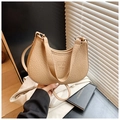 Elegante bolso de hombro beige con diseño de cocodrilo y detalles en dorado - Caqui