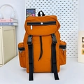 Outdoor leisure style orange travel backpack with durable nylon fabric and buckle closure - Orange