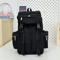Tactical black waterproof travel backpack with flap closure and white stitching detail - Black