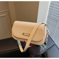 Chic beige textured crossbody bag with woven flap detail and gold-tone hardware - Beige