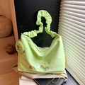 Neon green pleated large tote bag with crossbody strap and small round coin purse - Green