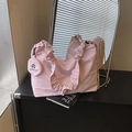 Light pink pleated tote bag with detachable coin purse and elegant embroidery detail - Pink