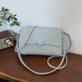 Chic mint green underarm bag with lychee texture and geometric embossed flap detail - Gray