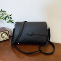 Retro black leather underarm bag with square pattern embossing and silver metal hardware - Black