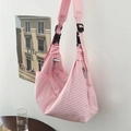 Rosa-weiß karierte Hobo-Umhängetasche mit verstellbarem Gurt und seitlicher Reißverschlusstasche - Rosa
