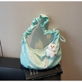 Mint green pleated hobo shoulder bag with a cute white plush puppy charm pendant - Green (With Charm)