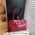 Deep red leather shoulder bag with buckle detail and adjustable strap for commuting - No Pendant / Red