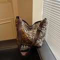 Grand sac cabas à imprimé léopard avec bandoulière marron réglable et style rétro vintage - Marron