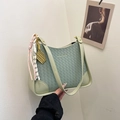 Morandi green quilted hobo bag with woven texture and gold tennis racket charm - Green