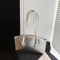 Minimalist silver metallic shoulder bag with knotted cord straps and smooth zipper - Silver