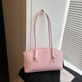Chic pink glossy patent leather tote bag with unique knotted shoulder strap design - Pink