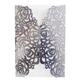 Detailed laser-cut rose floral pattern on dark grey pearlescent wedding invitation cover - Reflective Silver