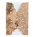 Laser-cut rose gold wedding invitation cover with intricate floral patterns on white background - Reflective Rose Gold