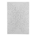 Elegant laser cut white rose wedding invitation cover with intricate floral patterns - White