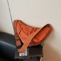 Caramel crescent crossbody bag in durable nylon with embroidered letters and wide strap - Small / Orange