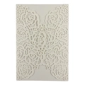 Laser-cut white rose floral wedding invitation cover with intricate pearlescent paper detail - Ivory