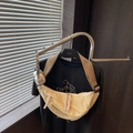 Off-white canvas dumpling crossbody bag with woven zipper pull and adjustable strap - Small / Khaki