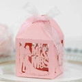 Detailed laser-cut Mr & Mrs silhouette on pink pearlescent wedding favor box - Bride and Groom Style (XTH-26)