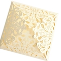 Invito di nozze beige intagliato al laser con pizzi floreali e design a due ante - Champagne (Stella di Gioielli)