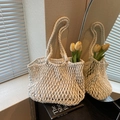 Chic white crochet hollow knit tote bag for beach vacations and casual summer outings - Off White