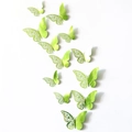 Detailed set of 12 green 3D butterfly wall stickers with laser-cut hollow patterns - Set / Mirror Yellow Green