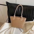 Sac fourre-tout tissé en similicuir beige avec détail de bandoulière nouée - Kaki
