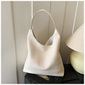 Bolso hobo chic de lona tejida beige con diseño de espiga y correa para el hombro - Blanco