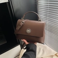Brown vintage minimalist crossbody handbag with silver round twist lock and top handle - Coffee (No Pendant)