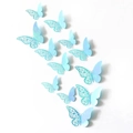 Set of 12 light blue 3D laser-cut hollow butterfly wall stickers for party decoration - Set / Rainbow Blue