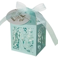 Scatola di caramelle azzurra tagliata al laser con motivi floreali e cartellino Thank You - Blu Chiaro Perlato
