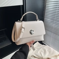 Vintage off-white trapezoid handbag with silver twist lock and adjustable shoulder strap - White (Without Charm)