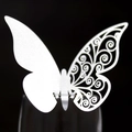 Elegant laser cut butterfly paper place card for wine glasses in white wedding decor - White