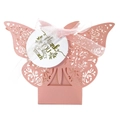 Pink laser-cut butterfly gift box with rose patterns and thank you tag for weddings - Pink