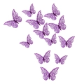 Set of 12 purple 3D hollow butterfly wall stickers with intricate carved swirl patterns - Mirror Dark Purple