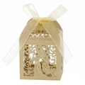 Caja de dulces cortada con láser color champán con silueta de niña y cinta - Beige Dorado