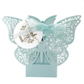Light blue laser-cut butterfly gift box with ribbon and Thank You tag for wedding favors - Pearl Pale Blue