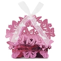 Pink metallic laser cut butterfly wedding favor box with elegant white organza ribbon - Mirror Pink With Pink Ribbon