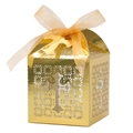 Goldene lasergeschnittene Gastgeschenkbox mit Kreuzmotiv und Chiffonband - Reflektierendes Gold