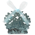 Laser-cut butterfly candy box in metallic teal with a light blue sheer ribbon bow - Mirror Indigo