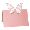 Pink glitter place card with laser-cut butterfly design for weddings and events - Pink