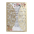Detail of laser-cut gold wedding invitation with floral patterns and pearl paper texture - Beige Gold