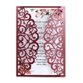 Laser cut burgundy wedding invitation with floral inner card and vine pattern cover - Dark Red