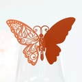 Close-up of laser-cut orange butterfly place card for wine glass wedding decoration - Antique Bronze