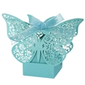 Detailed laser-cut light blue candy box with rose patterns and a matching silk ribbon - Tiffany Blue