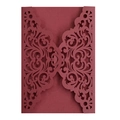 Elegant laser-cut dark red wedding invitation cover with ornate European floral patterns - Dark Red